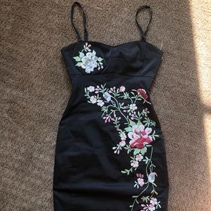 XX3 Black floral embroidered mini dress. small